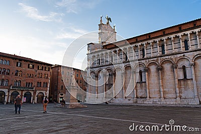 LUCCA, ITALY â€“ MAY 23, 2017: Magnificent summer daily view of the Piazza San Michele Saint Michael square in Lucca, Italy. Editorial Stock Photo